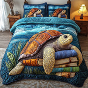 Turtle Quilted Bedding Set Sea Turtle Reading Books Marine Life Animals Gift Ideas - Bancroftclothings