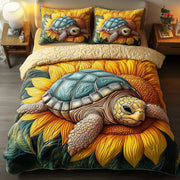 Turtle Quilted Bedding Set Sunflower Sea Turtle Pattern Animals Graphic Gift Ideas - Bancroftclothings