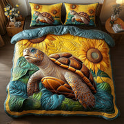 Turtle Quilted Bedding Set Turtle With Sunflowers Animals Graphic Gift Ideas - Bancroftclothings