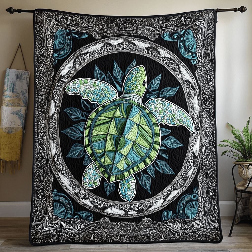 Turtle Waves Quilted Blanket Christmas Holiday Cool Gifts For Beach Lovers - Bancroftclothings