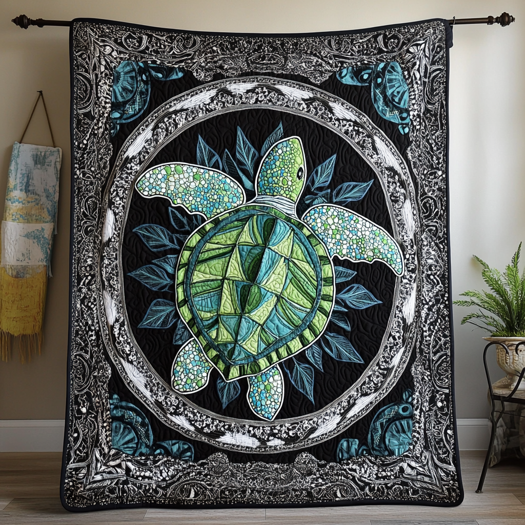 Turtle Waves Quilted Blanket Christmas Holiday Cool Gifts For Beach Lovers - Bancroftclothings