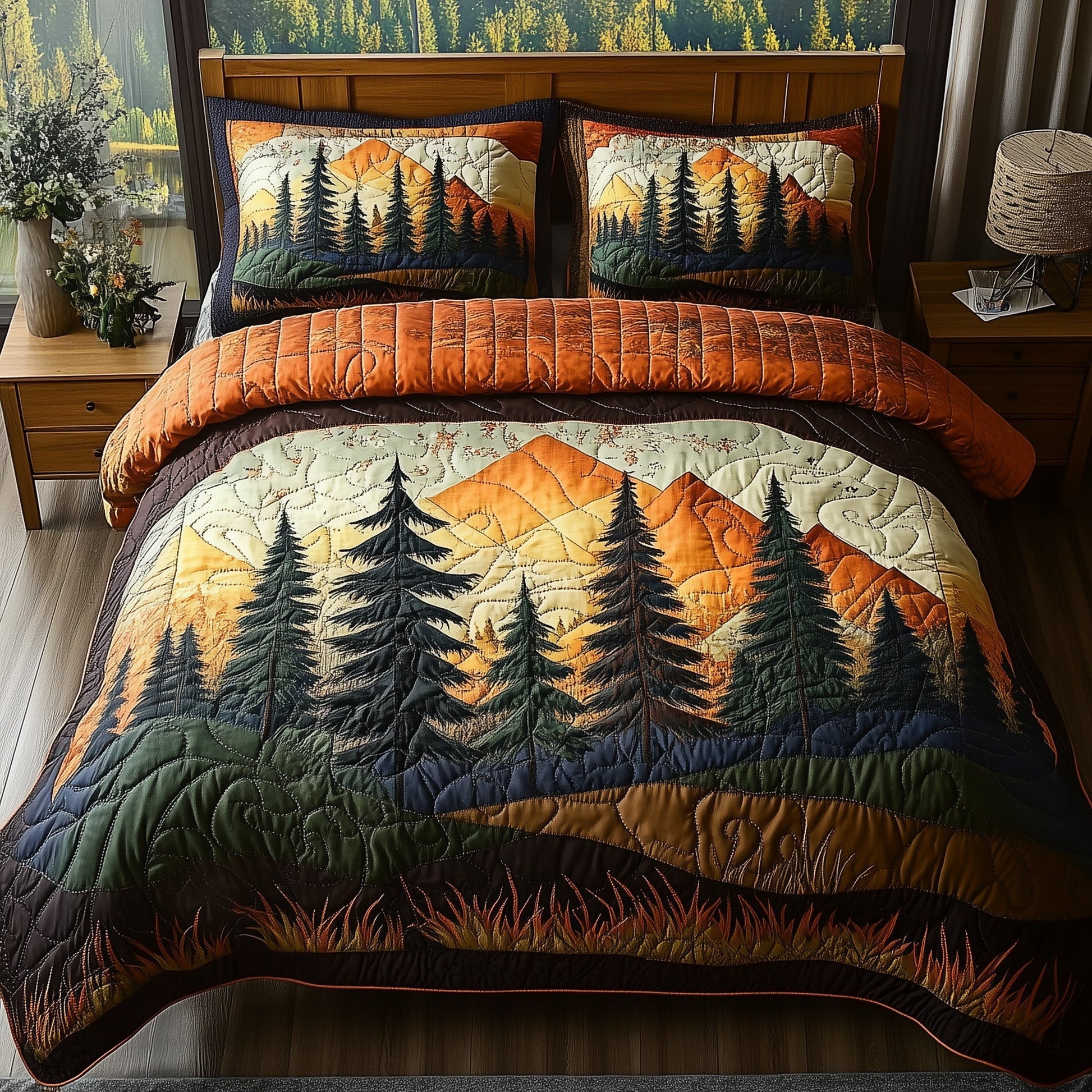 Twilight Forest Quilted Bedding Set Forest Serenity Nature Themed Bedding Gifts - Bancroftclothings