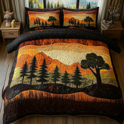Twilight Forest Quilted Bedding Set Rustic Nature Design Sunset Themed Bedding Gifts - Bancroftclothings