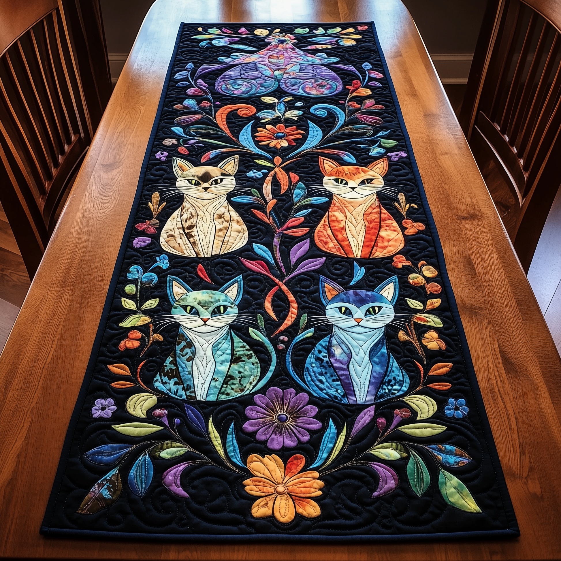 Vibrant Cat Quilted Table Runner Decorations Best Gifts For Cats For Christmas - Bancroftclothings
