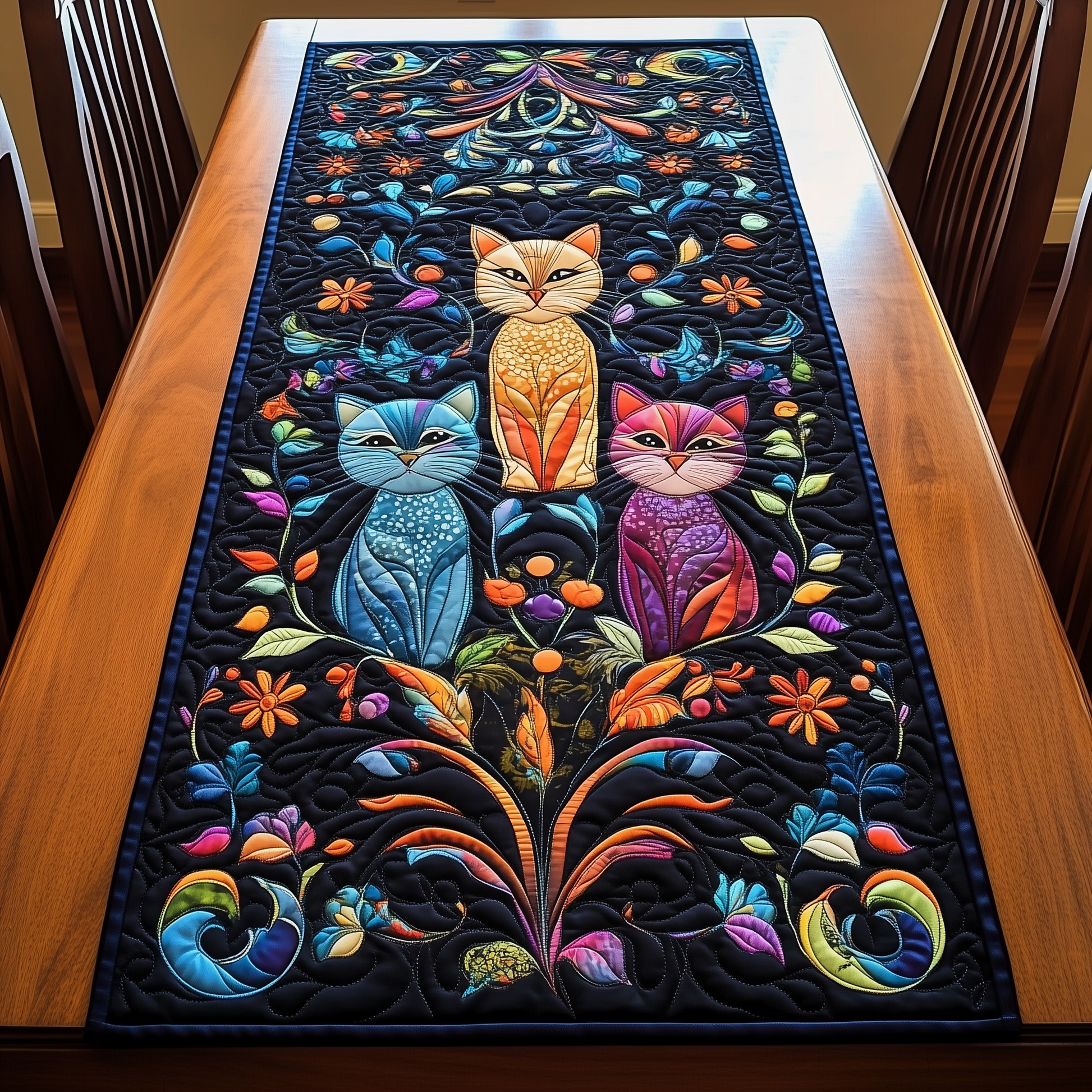 Vibrant Cat Quilted Table Runner Decorations Cat Xmas Gifts For Owners - Bancroftclothings