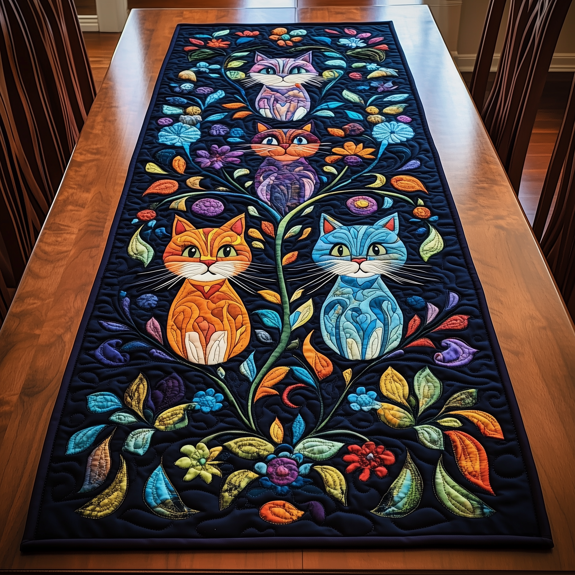 Vibrant Cat Quilted Table RunnerCat Xmas Presents Item Themed Christmas Gifts - Bancroftclothings