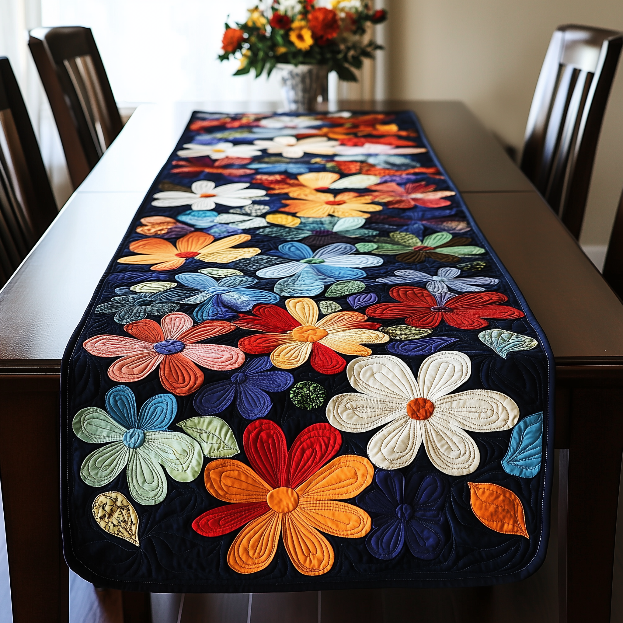 Vibrant Daisy Quilted Table Runner Holiday Dining Table Runner Decorations Daisy Themed Gifts - Bancroftclothings