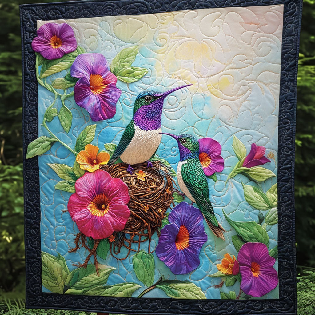 Vibrant Hummingbirds Quilted Blanket Bed Christmas Decor Beautiful Hummingbird Gifts - Bancroftclothings