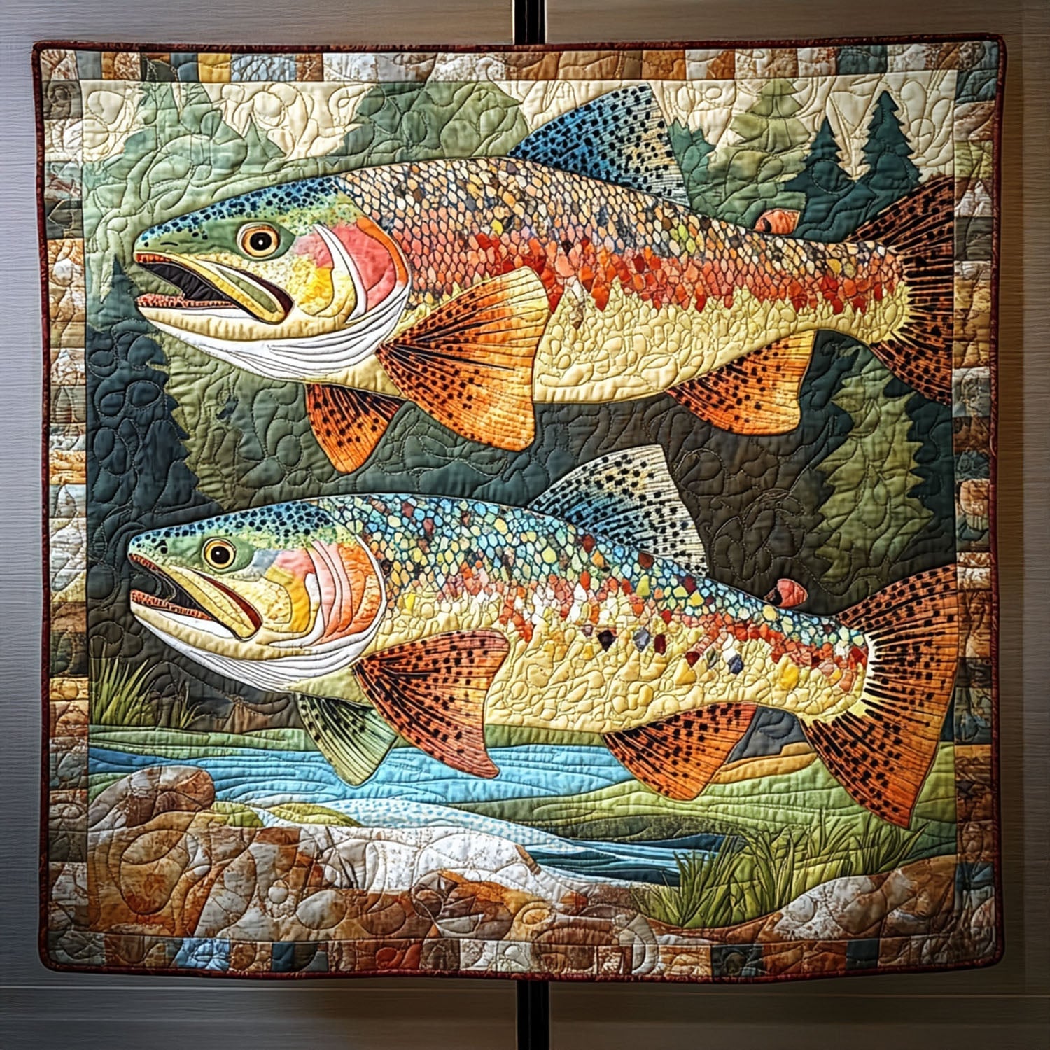 Vibrant Waters Quilted Blanket Bedroom Decor Christmas Fishing Presents For Dad - Bancroftclothings