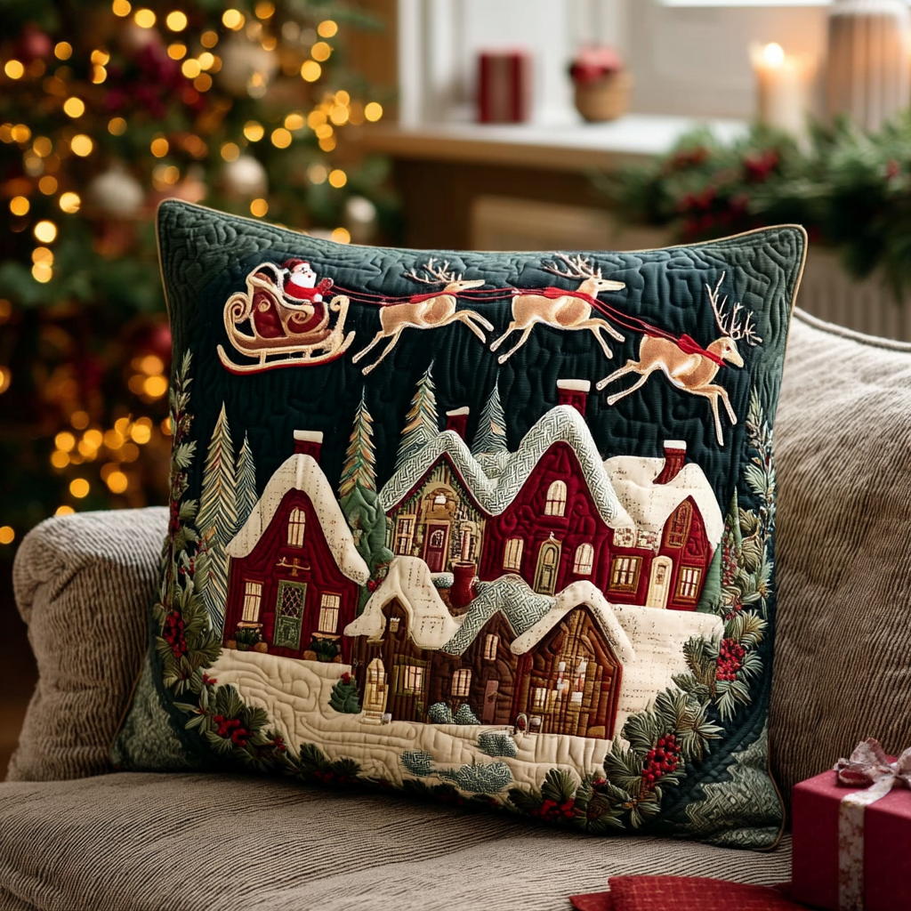 Village Night Quilted Pillow Case Christmas Sofa Pillow Covers Xmas Gifts For Mom - Bancroftclothings