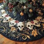 Vintage Floral Skull Quilted Tree Skirt A Safe and Stylish Tree Skirt for Your Family's Happiness - Bancroftclothings