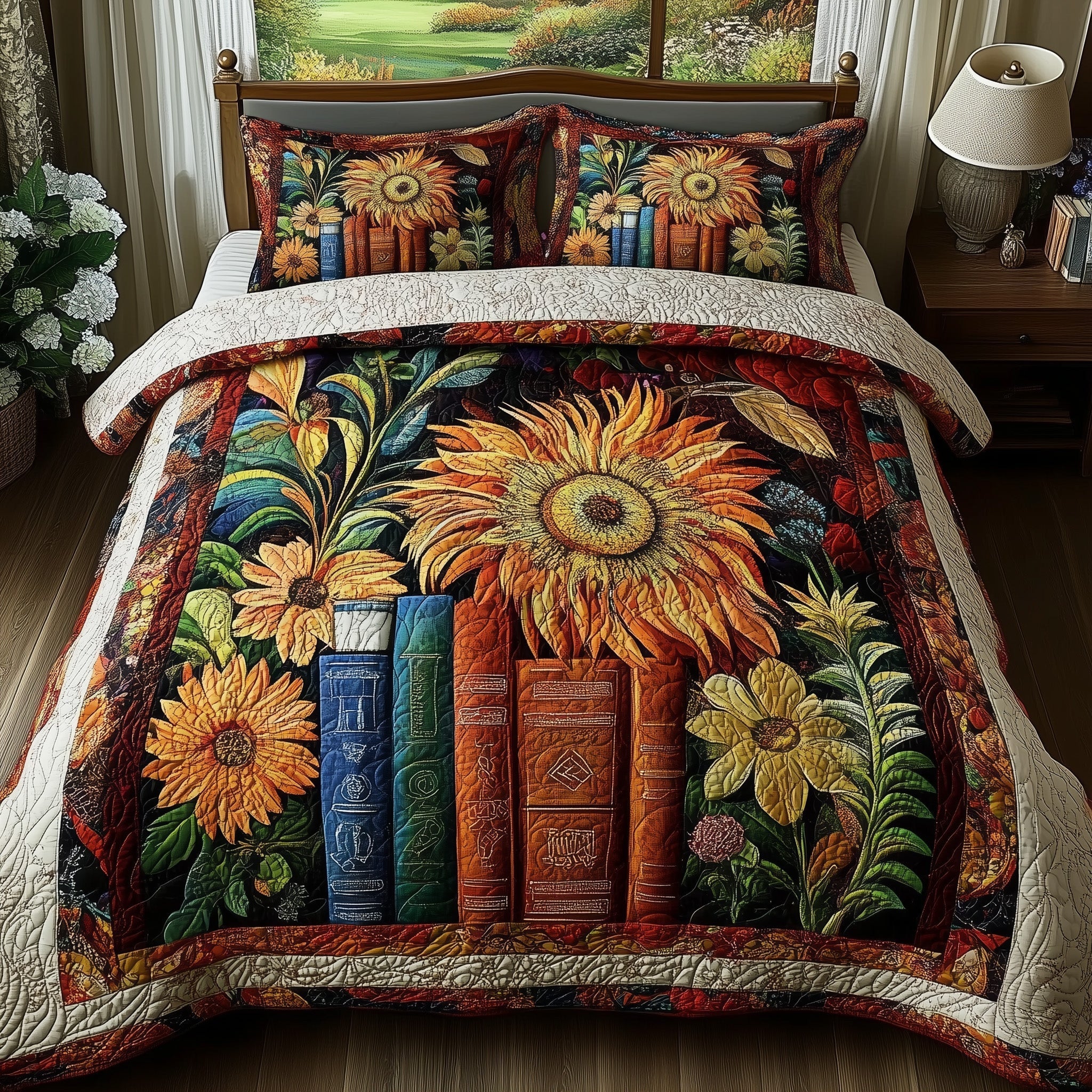 Vintage Library Quilted Bedding Set Reading Room Decor Peaceful Bookish Themed Gifts - Bancroftclothings