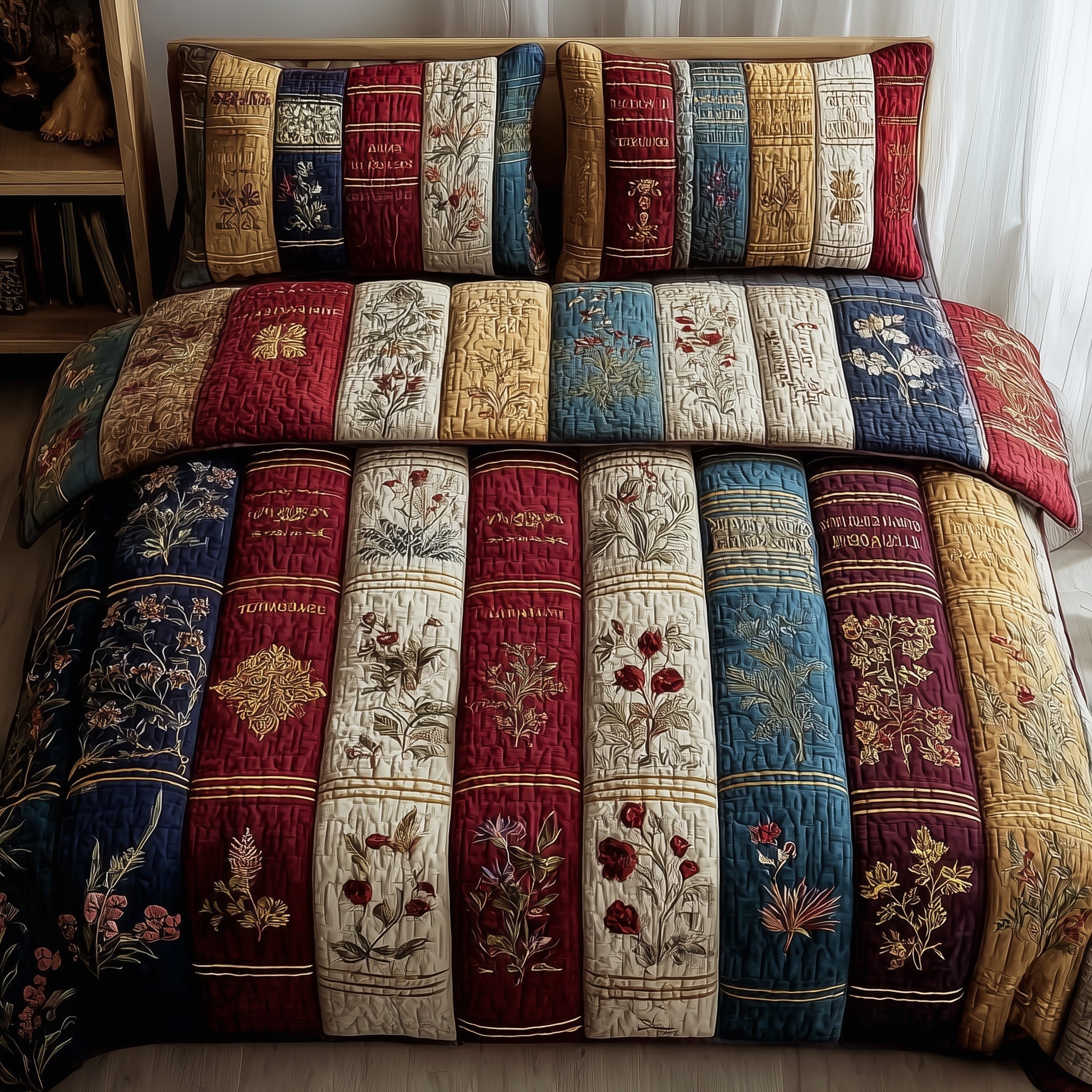 Vintage Library Quilted Bedding Set Retro Reading Unique Bookish Bedroom Gifts - Bancroftclothings