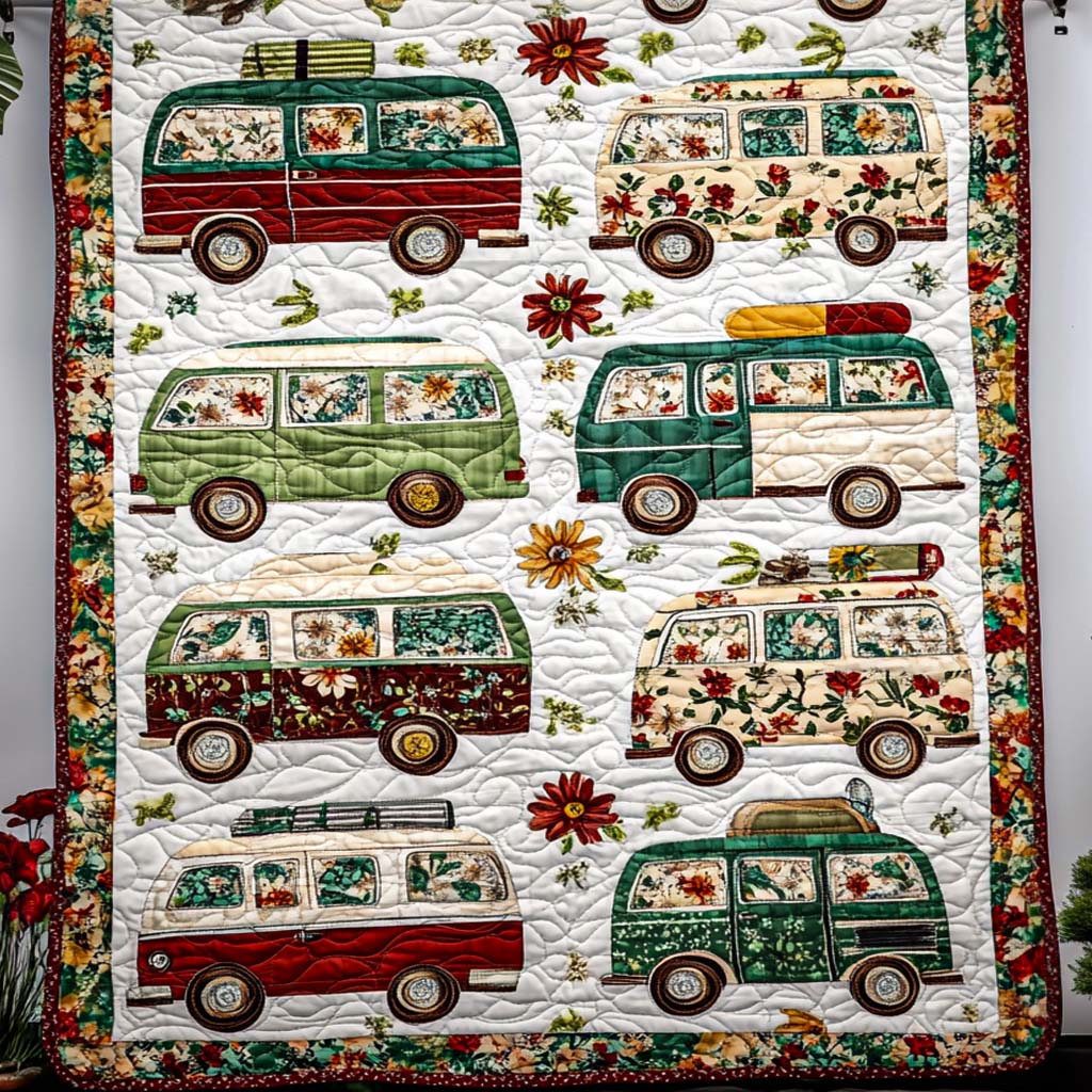 Vintage Roadtrip Charm Quilted Blanket Xmas Holiday Unique Christmas Gifts For Family - Bancroftclothings