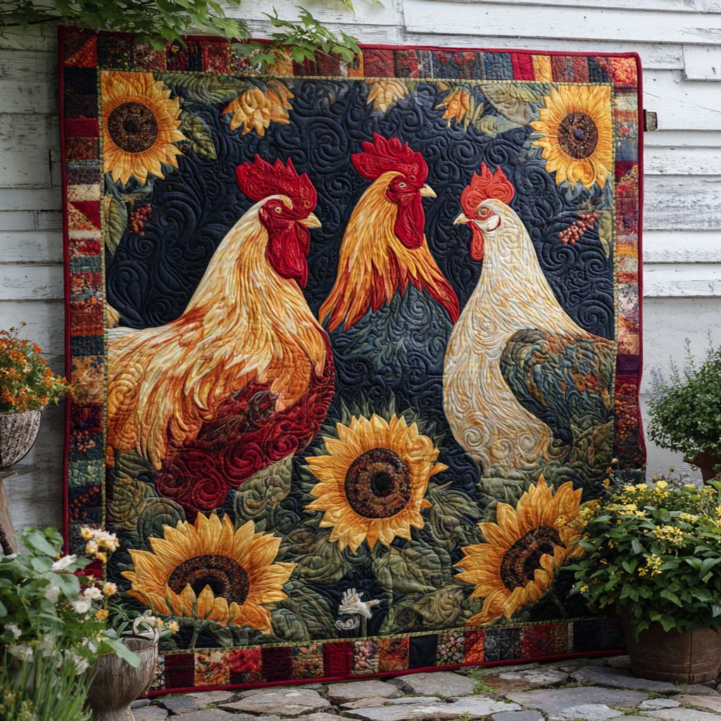 Vintage Rooster Field Quilted Blanket Best Throw Blanket Skull Gifts For Women - Bancroftclothings