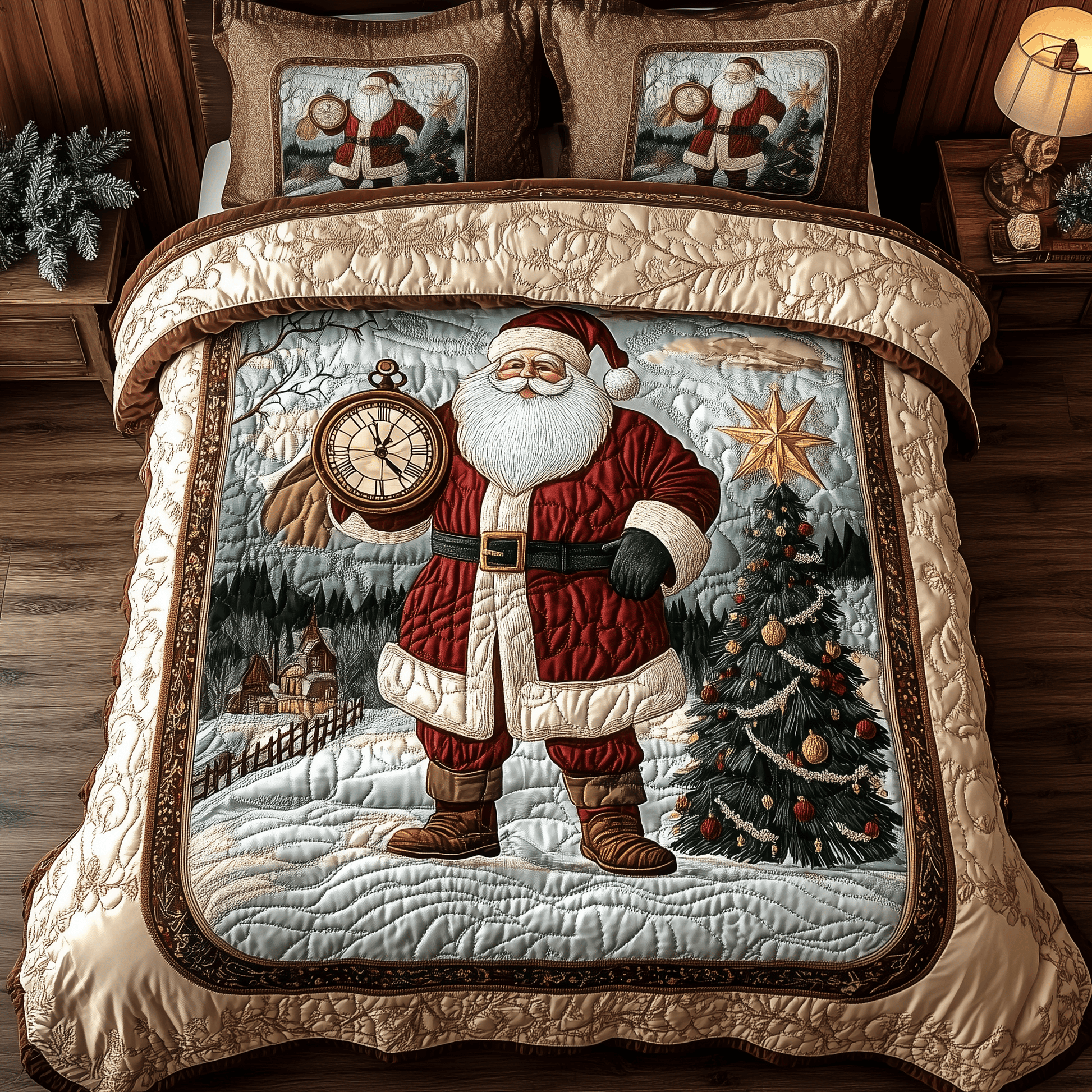 Vintage Santa Quilted Bedding Set Gifts For Brother And Sister In Law Christmas - Bancroftclothings
