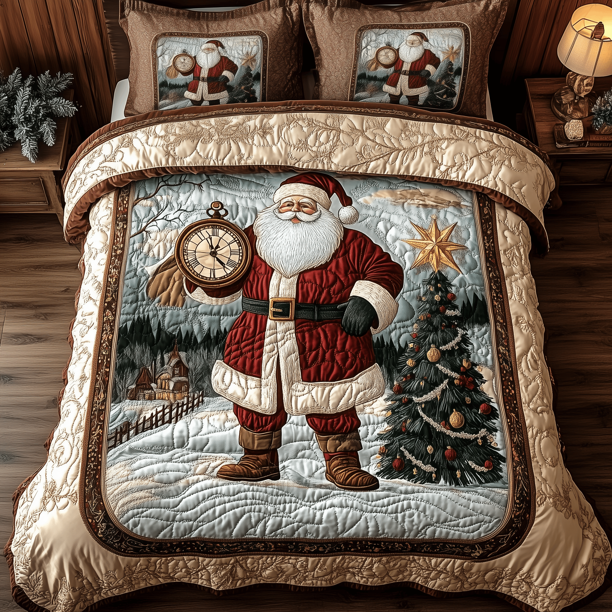 Vintage Santa Quilted Bedding Set Gifts For Brother And Sister In Law Christmas - Bancroftclothings