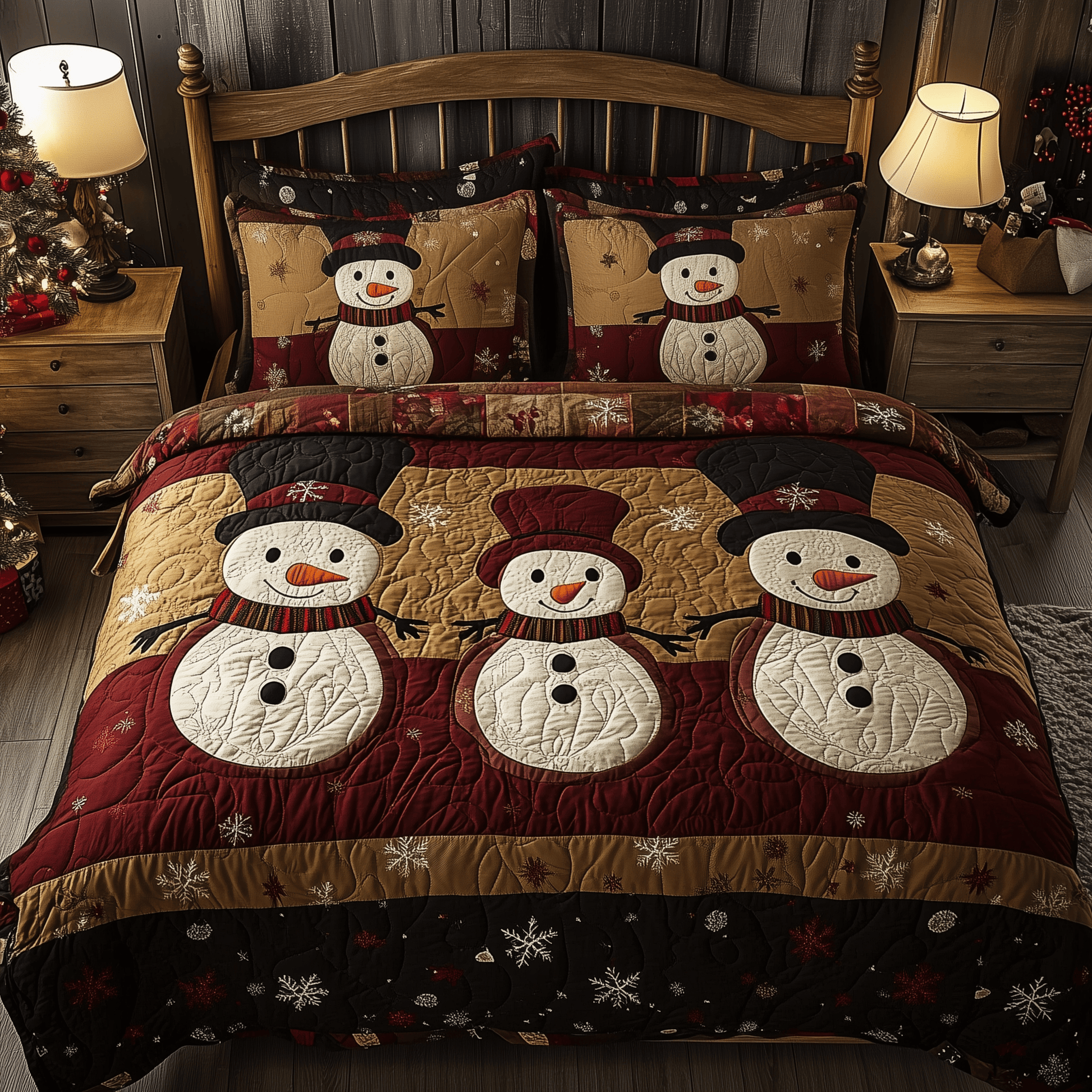 Vintage Snowman Friends Quilted Bedding Set Unique Snowman Gifts - Bancroftclothings