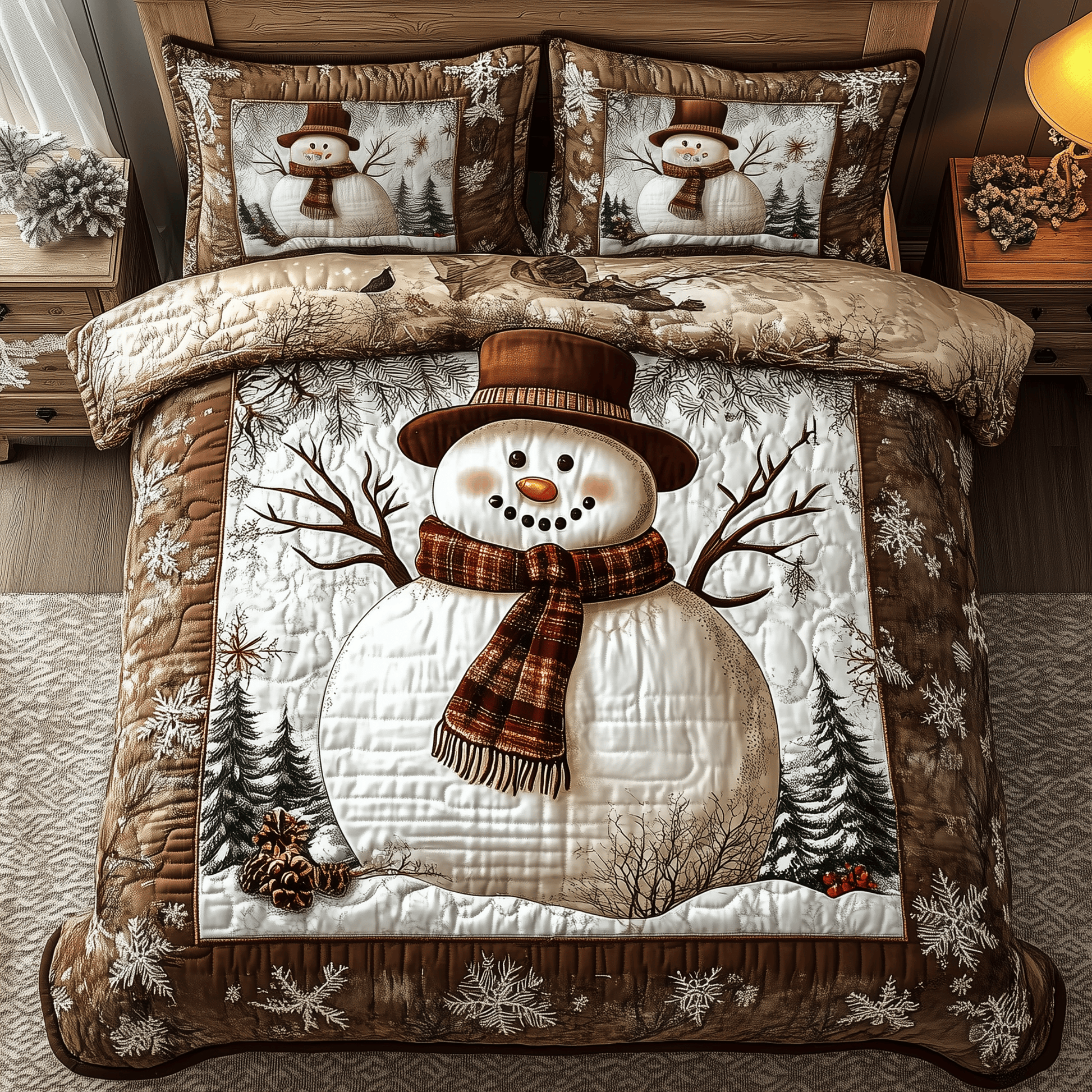 Vintage Snowman Quilted Bedding Set Stay warm this winter Best Christmas Gifts For Women - Bancroftclothings