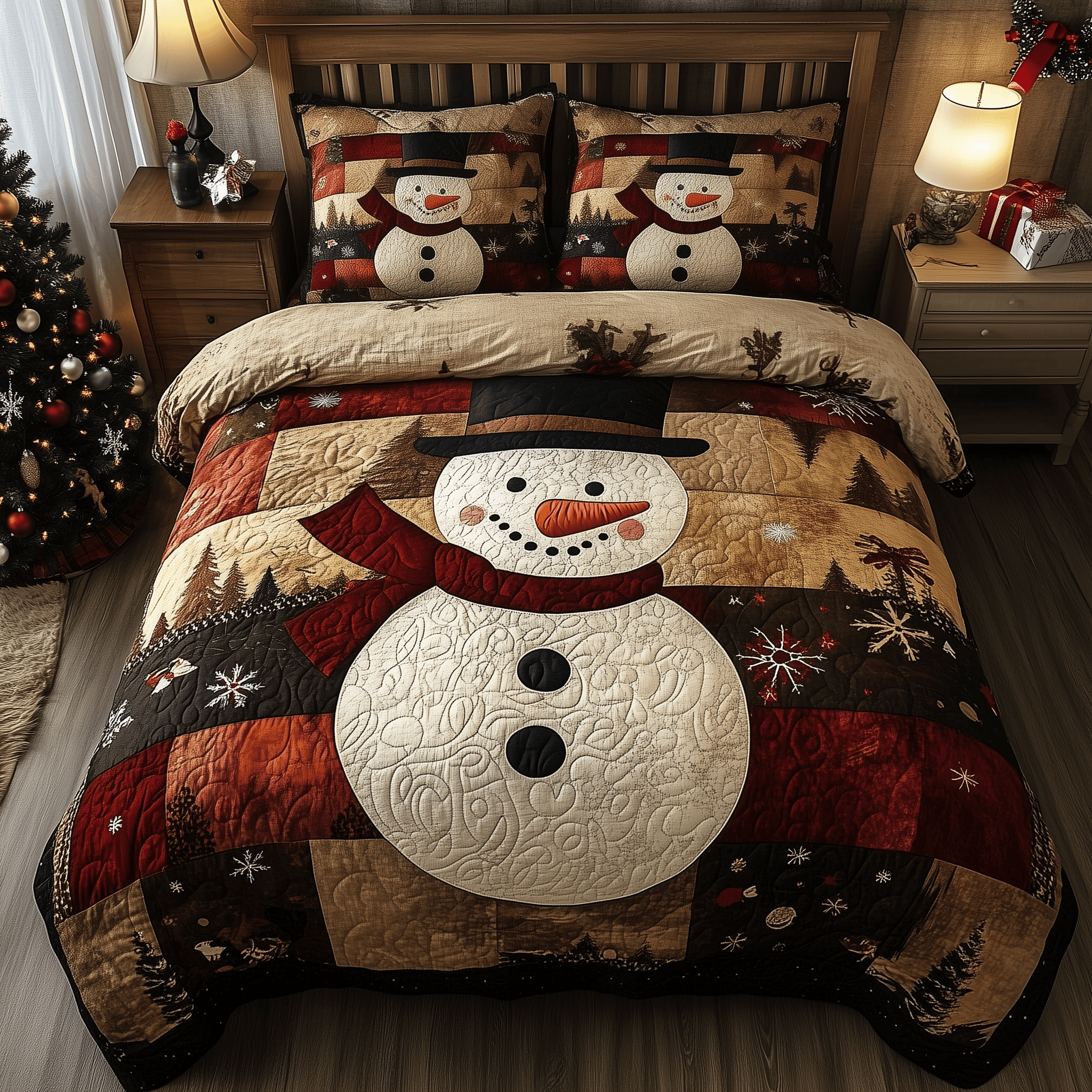 Vintage Snowman Quilted Bedding Set Unique Snowman Decorations For Tree - Bancroftclothings