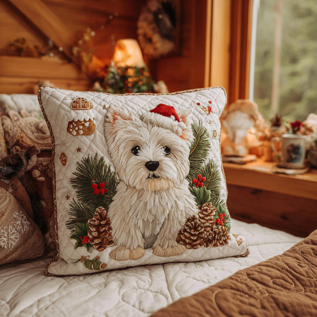 Westie Winter Wonderland Quilted Pillow Case Winter Throw Pillow Covers Best Secret Santa Gifts - Bancroftclothings