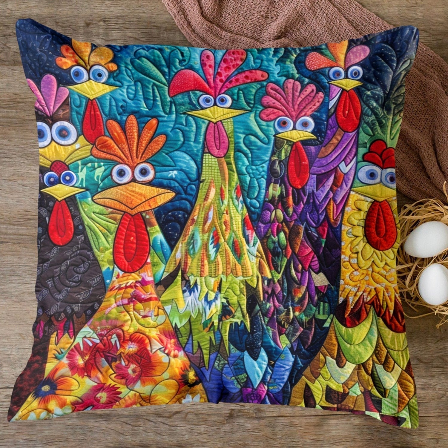 Whimsical Chickens Quilted Pillow Case Animal Home Decor Unique Gifts For Chicken Lovers - Bancroftclothings