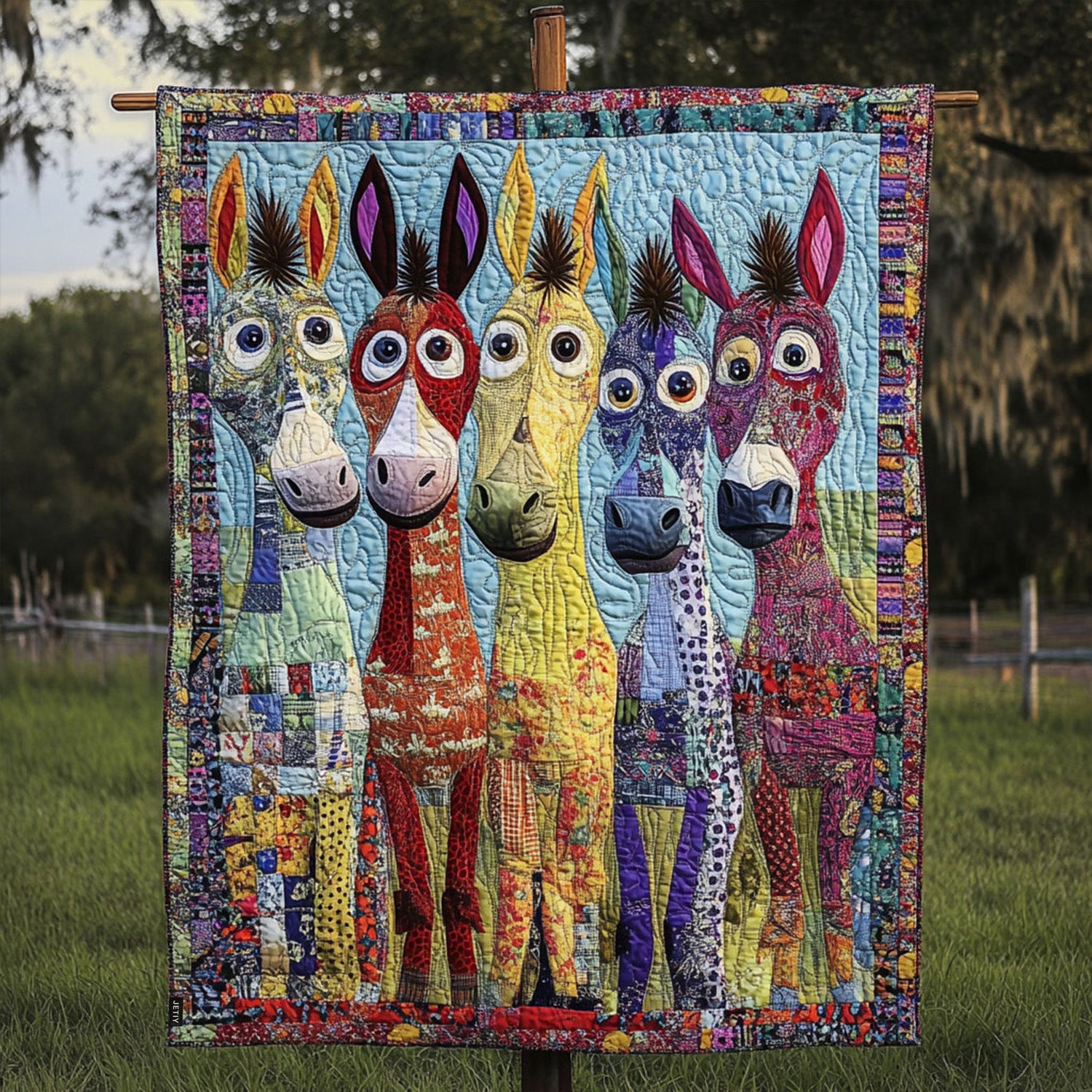 Whimsical Farm Animal Quilted Blanket Christmas Bedroom Decor Donkey Gift Ideas - Bancroftclothings