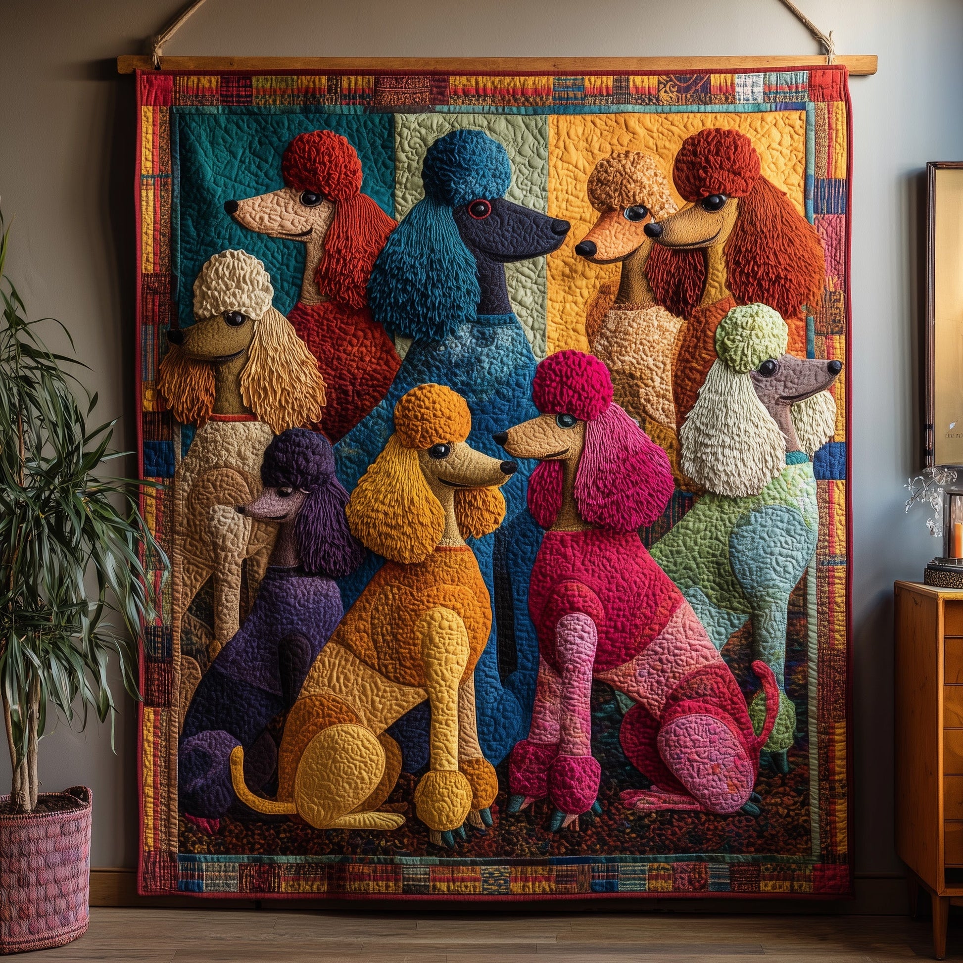 Whimsical Poodle Quilted Blanket Christmas Quilt Blanket Gift Idea - Bancroftclothings