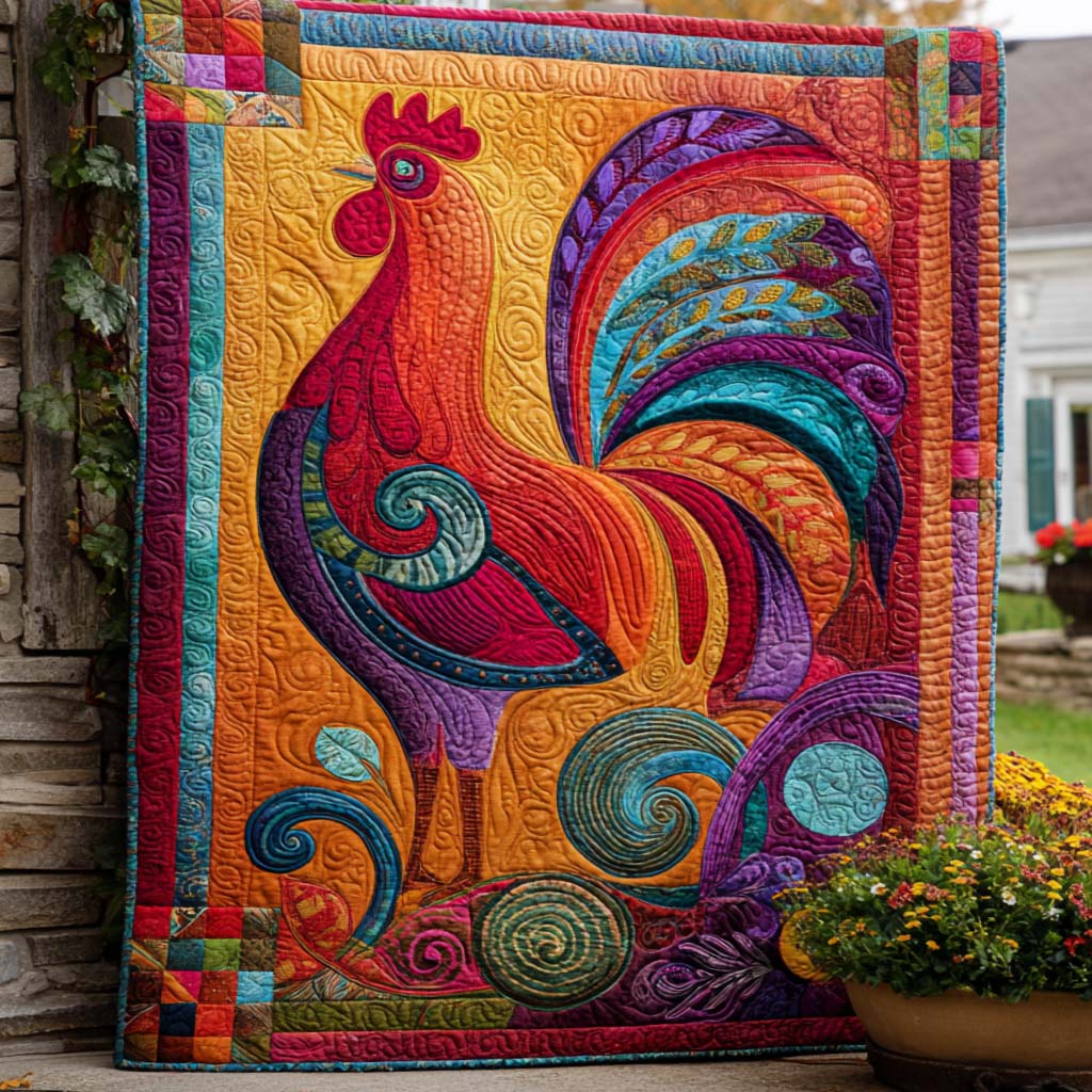 Whimsical Rooster Swirl Quilted Blanket Bed Christmas Decor Skull Christmas Gifts - Bancroftclothings