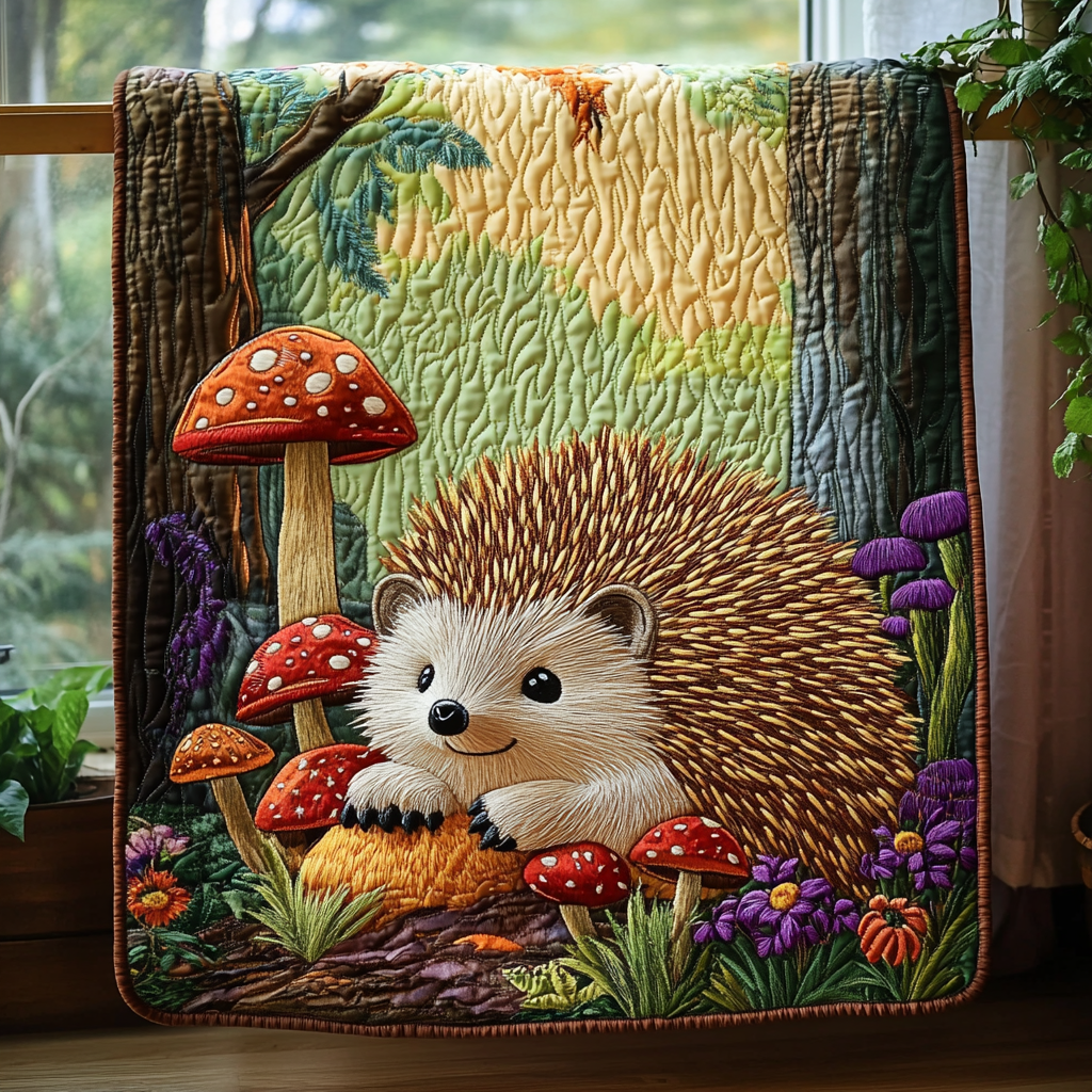 Whimsical Woodland Quilted Blanket Best Throw Blanket Gift For Hedgehog Lover - Bancroftclothings