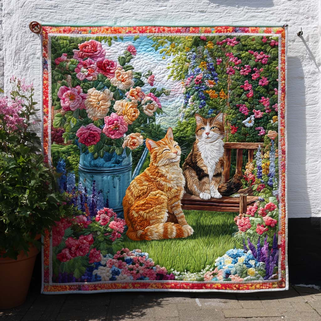 Whisker Flowers Quilted Blanket Best Couch Throw Blanket Womens Cat Gifts - Bancroftclothings