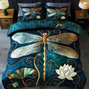 Whispering Dragonfly Duvet Quilted Bedding Set Golden Dragonfly Bedding Gifts - Bancroftclothings