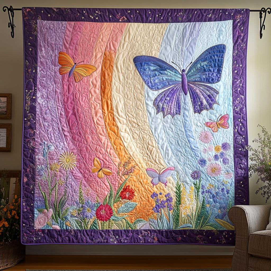 Whispering Wings Quilted Blanket Winter Decor Blanket Gifts With Butterfly Theme - Bancroftclothings