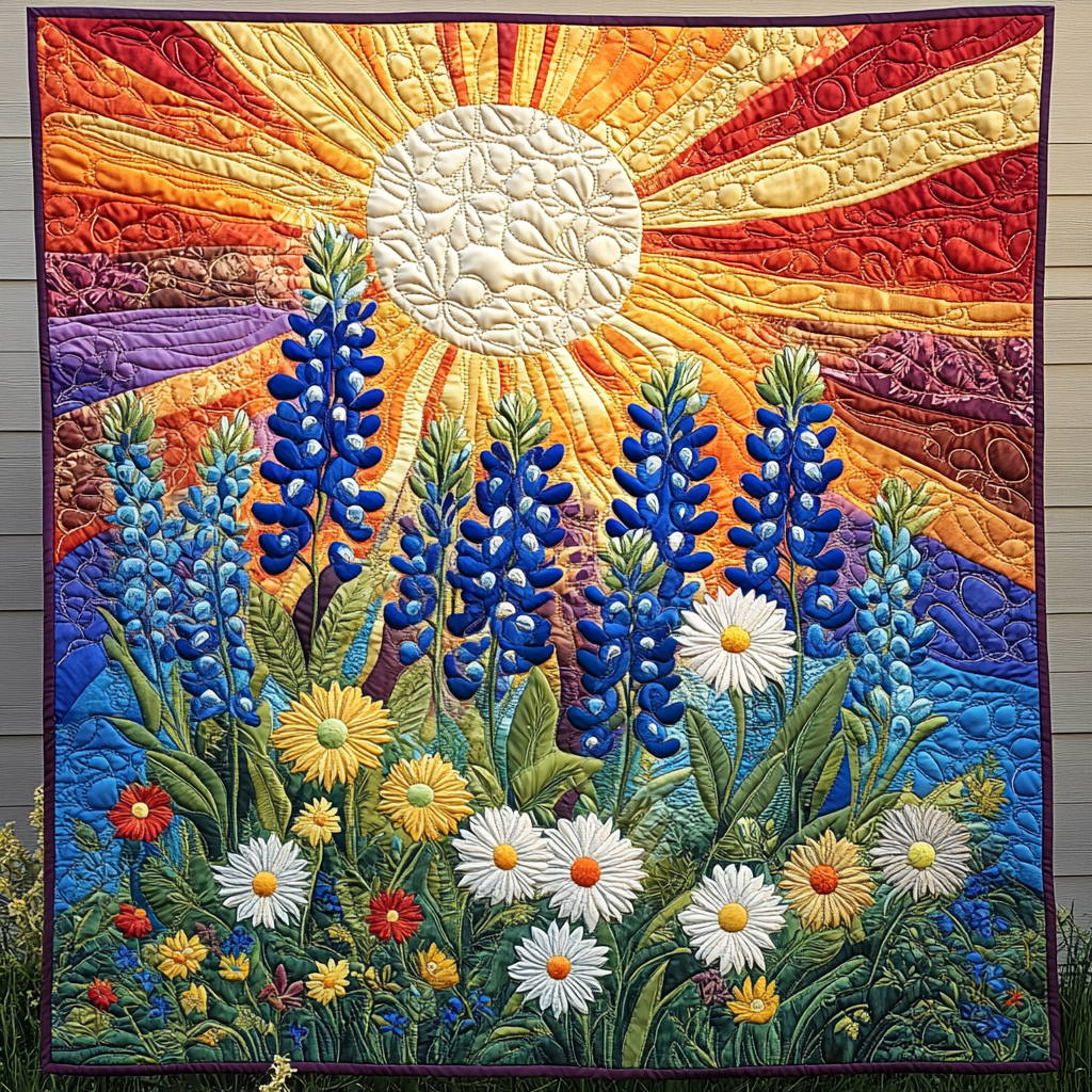 Wildflower Wonderland Quilted Blanket Texas Bluebonnet Throw Blanket Family Christmas Presents - Bancroftclothings
