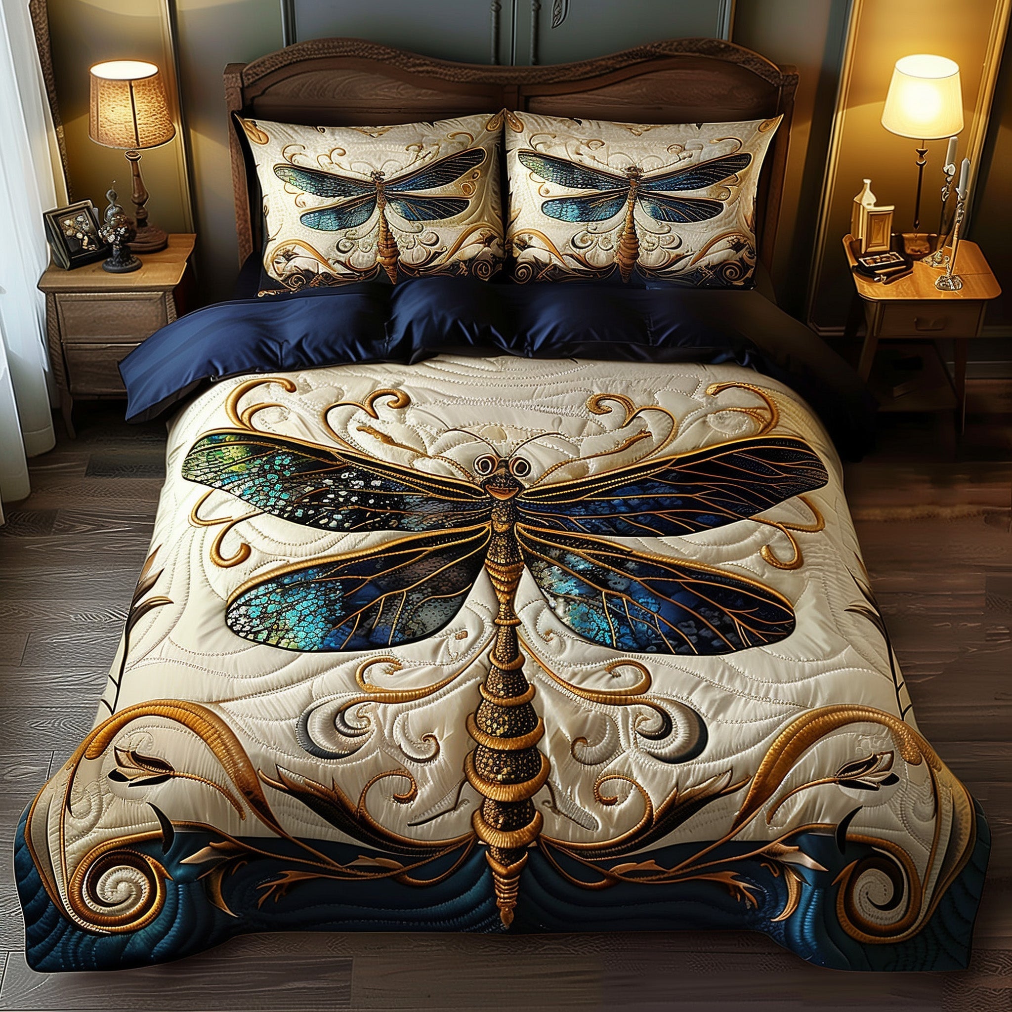 Wings Of Serenity Duvet Quilted Bedding Set Colorful Dragonfly Best Insect Bedding Gifts - Bancroftclothings