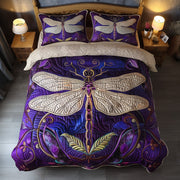 Wings Of Serenity Duvet Quilted Bedding Set Colorful Dragonfly Purple Bedding Gifts - Bancroftclothings