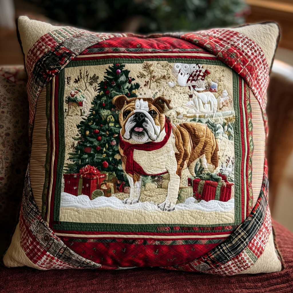 Winter Bulldog Quilted Pillow Case Holiday Pillow Case French Bulldog Christmas Decorations - Bancroftclothings