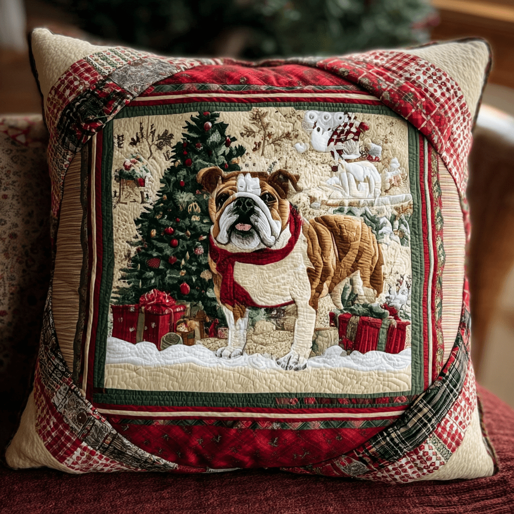 Winter Bulldog Quilted Pillow Case Holiday Pillow Case French Bulldog Christmas Decorations - Bancroftclothings