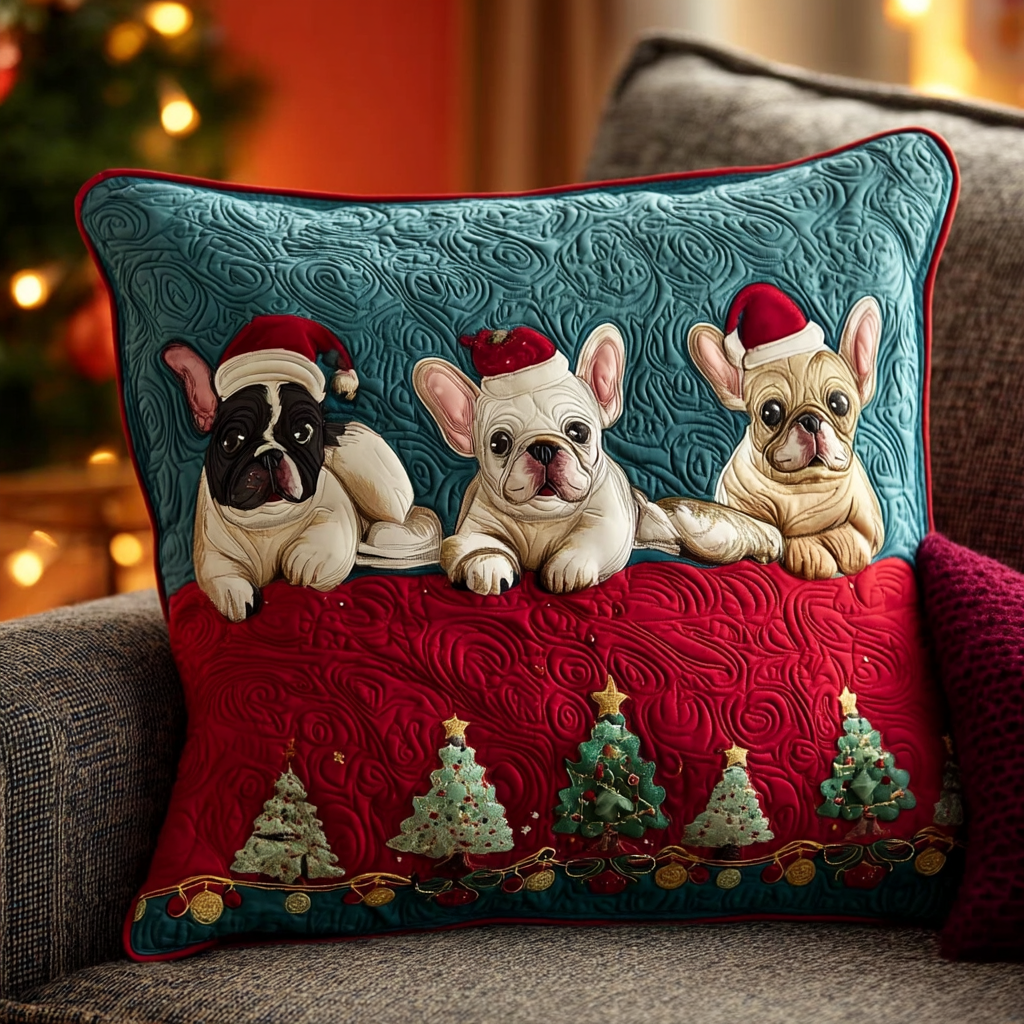 Winter Frenchies Quilted Pillow Case Best Cool Pillow Cases Unique French Bulldog Gifts - Bancroftclothings