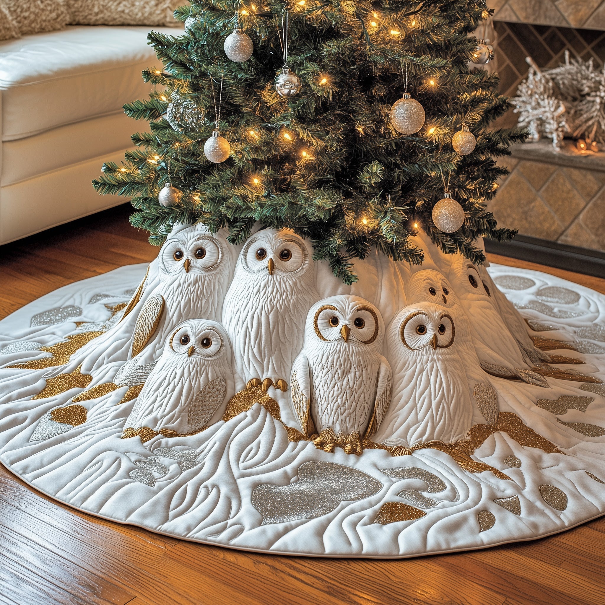 Winter Owl Quilted Tree Skirt Best New Year Gift Merch - Bancroftclothings