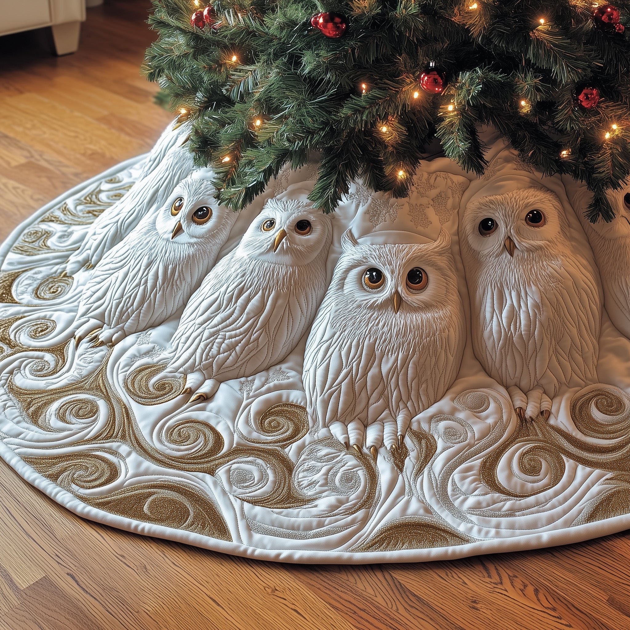 Winter Owl Quilted Tree Skirt Festive Tree Skirt Gift Choice - Bancroftclothings