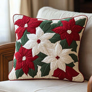 Winter Poinsettia Quilted Pillow Case Christmas Themed Holiday Home Decor Unique Xmas Gifts - Bancroftclothings