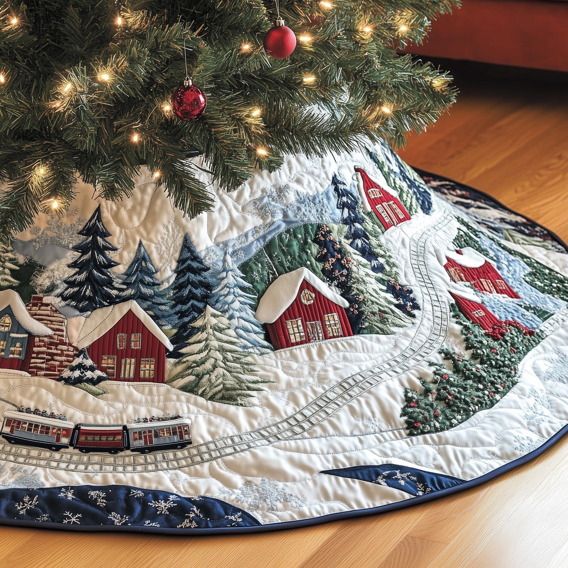 Winter Town Glow Quilted Tree Skirt Meaningful Anniversary Gift Merch - Bancroftclothings