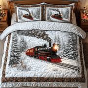Winter Train Quilted Bedding Set Stay warm this winter Christmas Gift Ideas For Dad - Bancroftclothings
