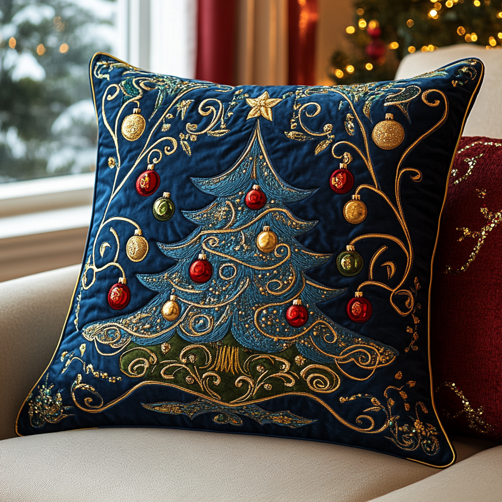 Winter Wonderland Pines Quilted Pillow Case Xmas Pillow Cover for Holiday Decor - Bancroftclothings
