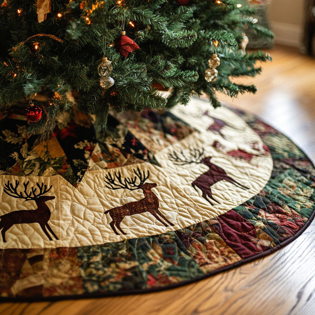 Woodland Elegance Quilted Christmas Tree Skirt Cozy Holiday Tree Skirt to Brighten Your Home - Bancroftclothings