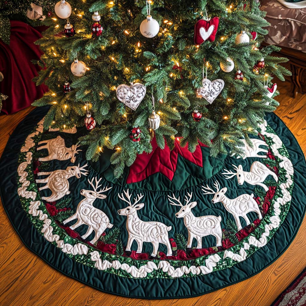 Woodland Grace Christmas Quilted Tree Skirt Custom Christmas Tree Skirt Merch for Your Family - Bancroftclothings