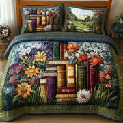 Woodland Retreat Quilted Bedding Set Book And Flowers Decor Reading Bedding Theme Presents - Bancroftclothings
