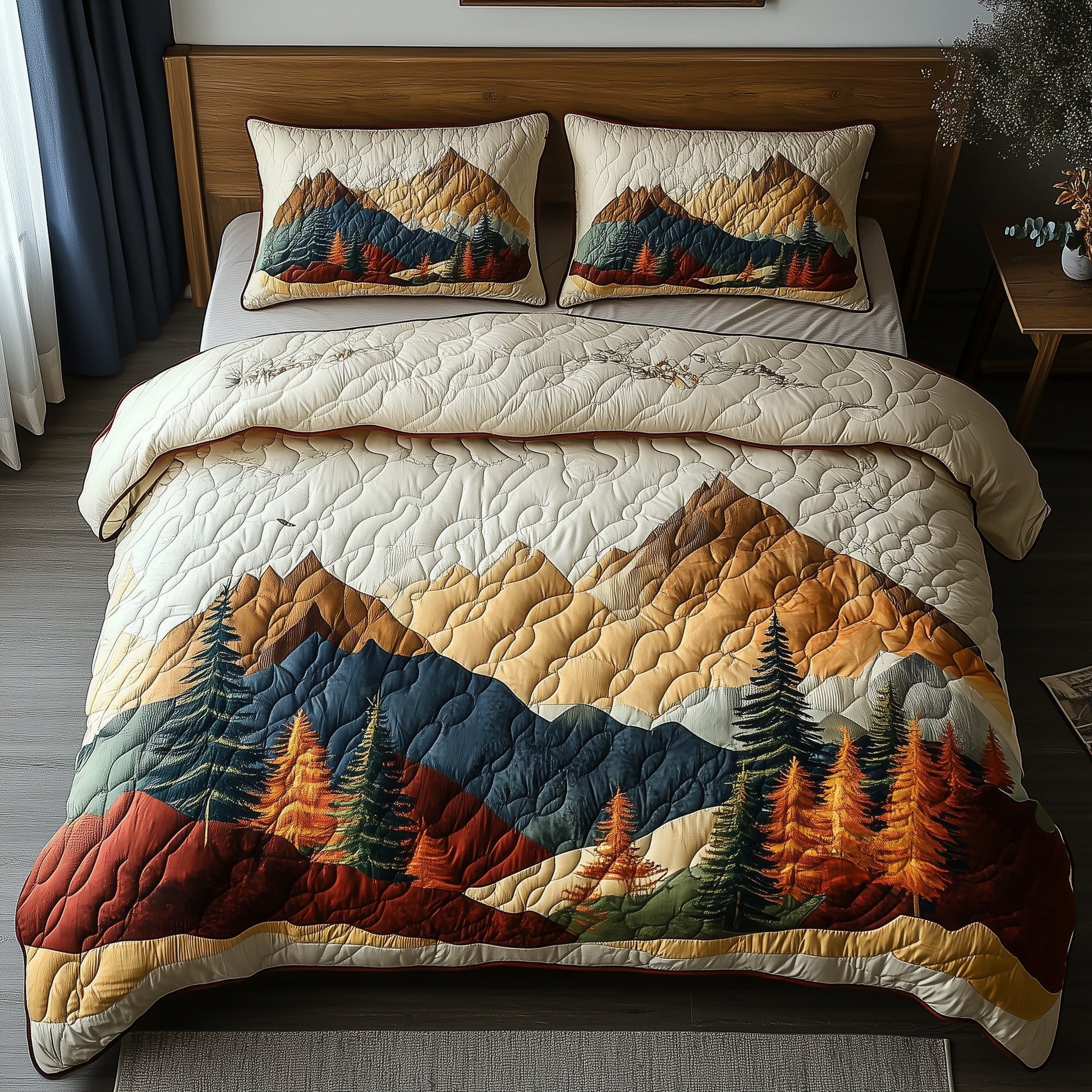 Woodland Retreat Quilted Bedding Set Frosted Woodland Landscape Decor Nature Bedding Gifts - Bancroftclothings