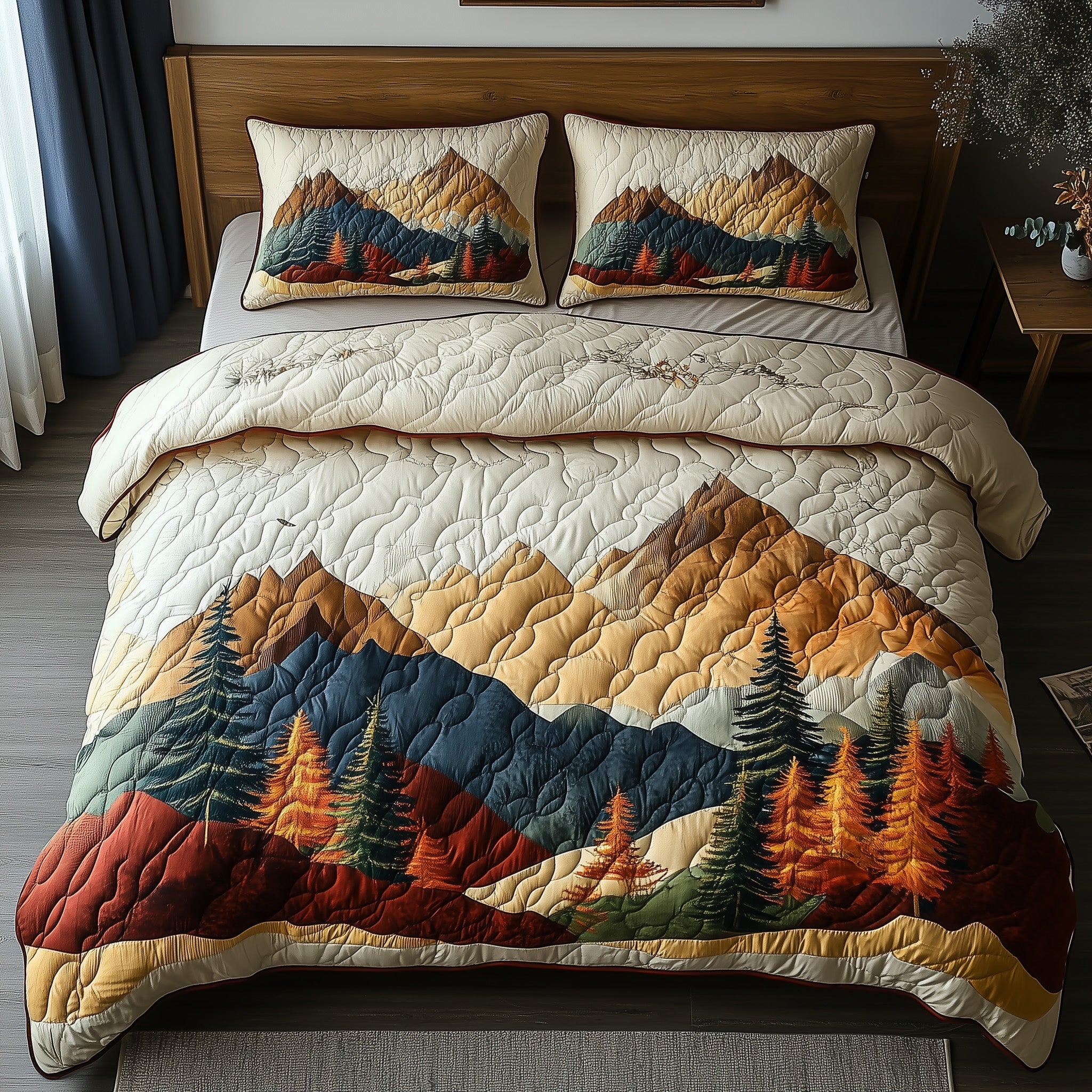 Woodland Retreat Quilted Bedding Set Frosted Woodland Landscape Decor Nature Bedding Gifts - Bancroftclothings